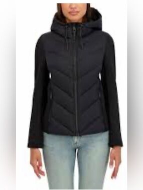 NWT DKNY Sport Women's Black Hooded Quilted Jacket Size M
